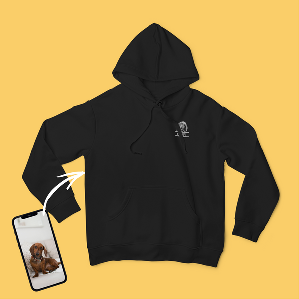 Unisex kapucnis pulóver - Kicsi fekete-fehér kép - Saját fotóval