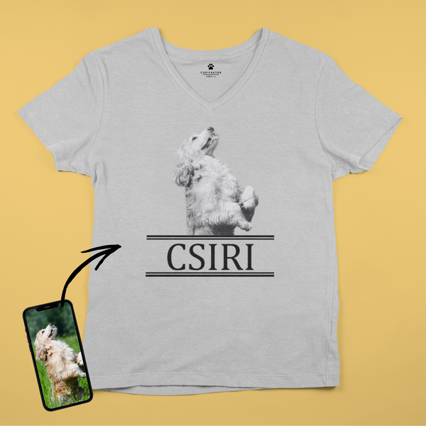 V nyakú póló - Nagy fekete-fehér kép - Saját fotóval