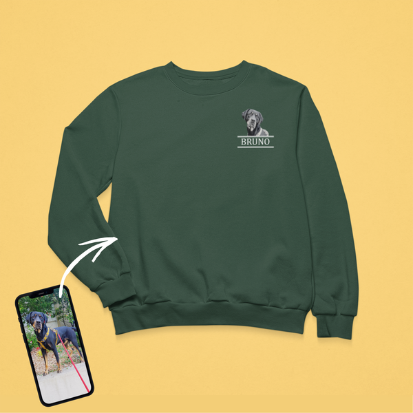 Unisex környakú pulóver - Kicsi fekete-fehér kép - Saját fotóval